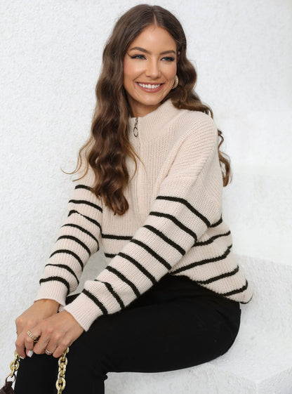 Coastal Stripe Half-Zip Sweater